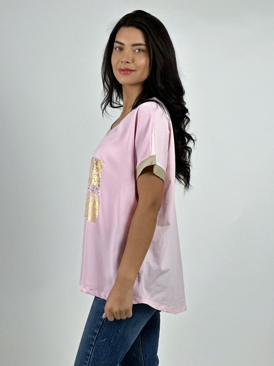 Polera Diseño Italiano Cuadros y Bordes Brillantes A2-576