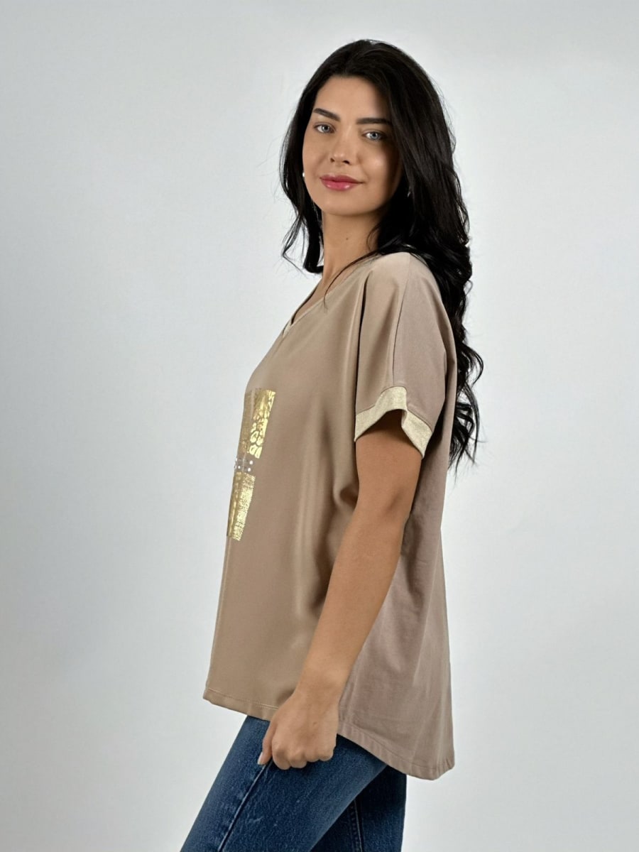 Polera Diseño Italiano Cuadros y Bordes Brillantes A2-579