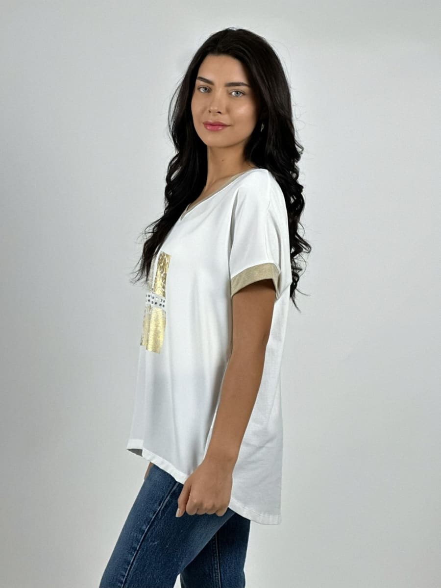 Polera Diseño Italiano Cuadros y Bordes Brillantes A2-5711