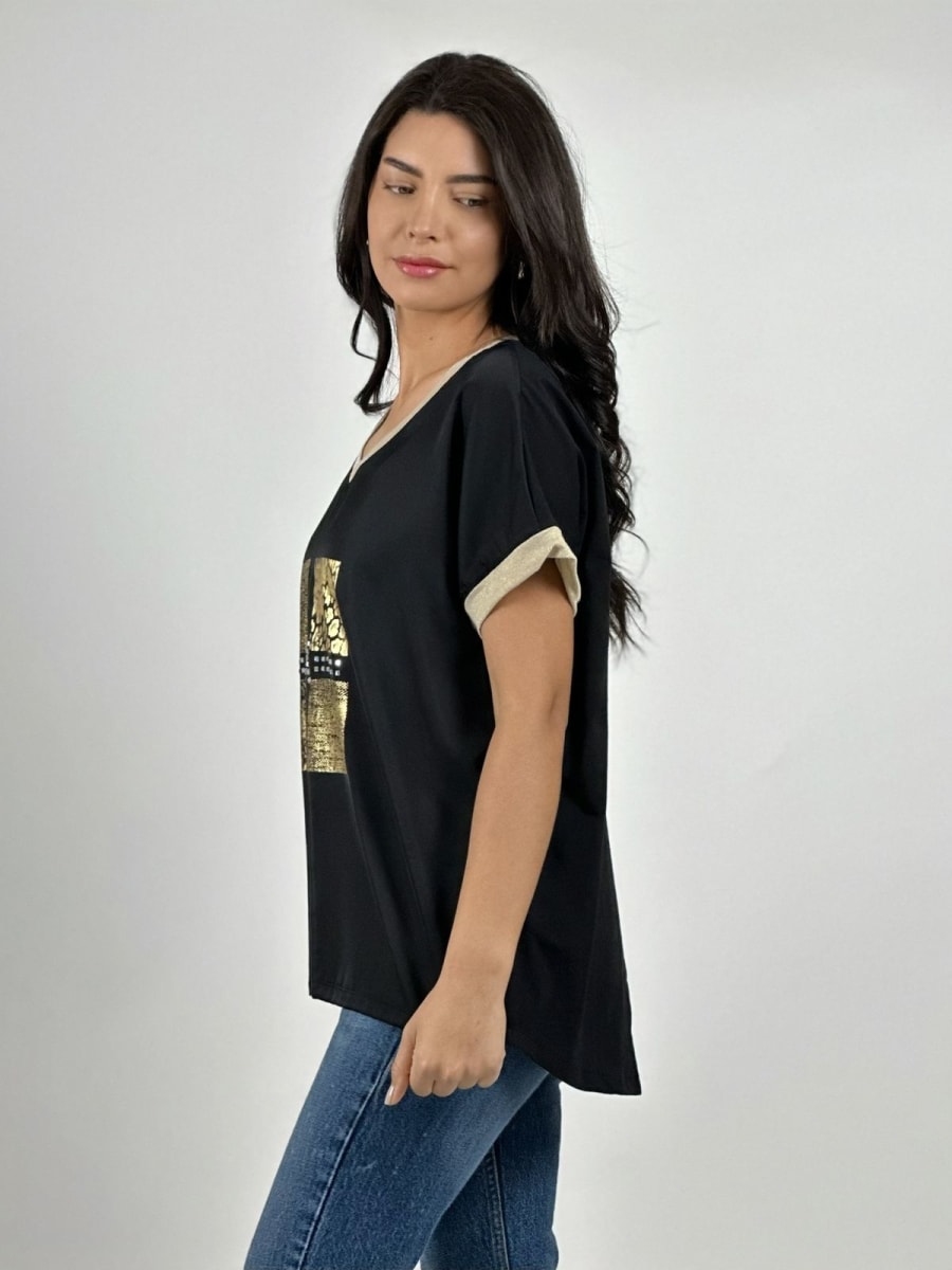 Polera Diseño Italiano Cuadros y Bordes Brillantes A2-5715