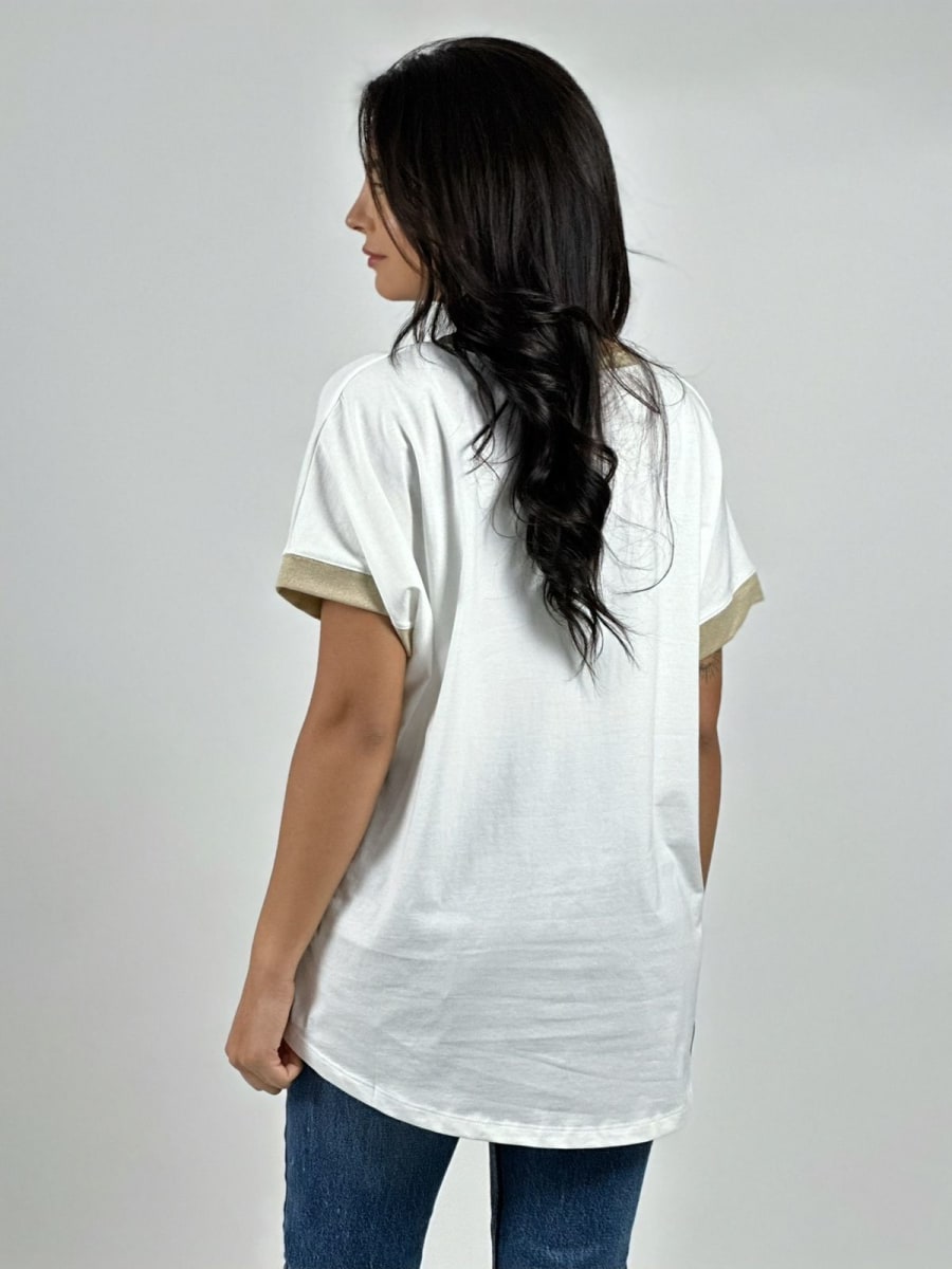 Polera Diseño Italiano Cuadros y Bordes Brillantes A2-5712