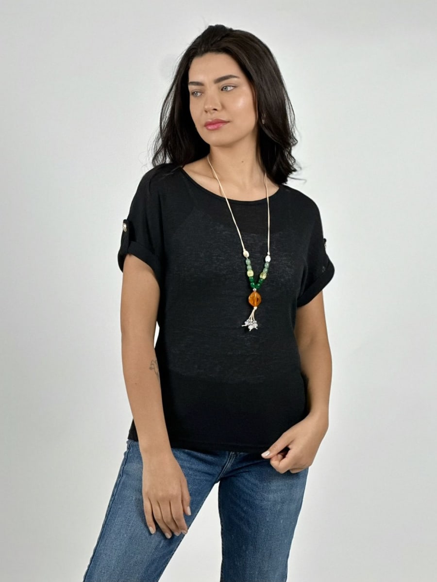 Polera Casual de Punto con Collar de Cuencas A2-611