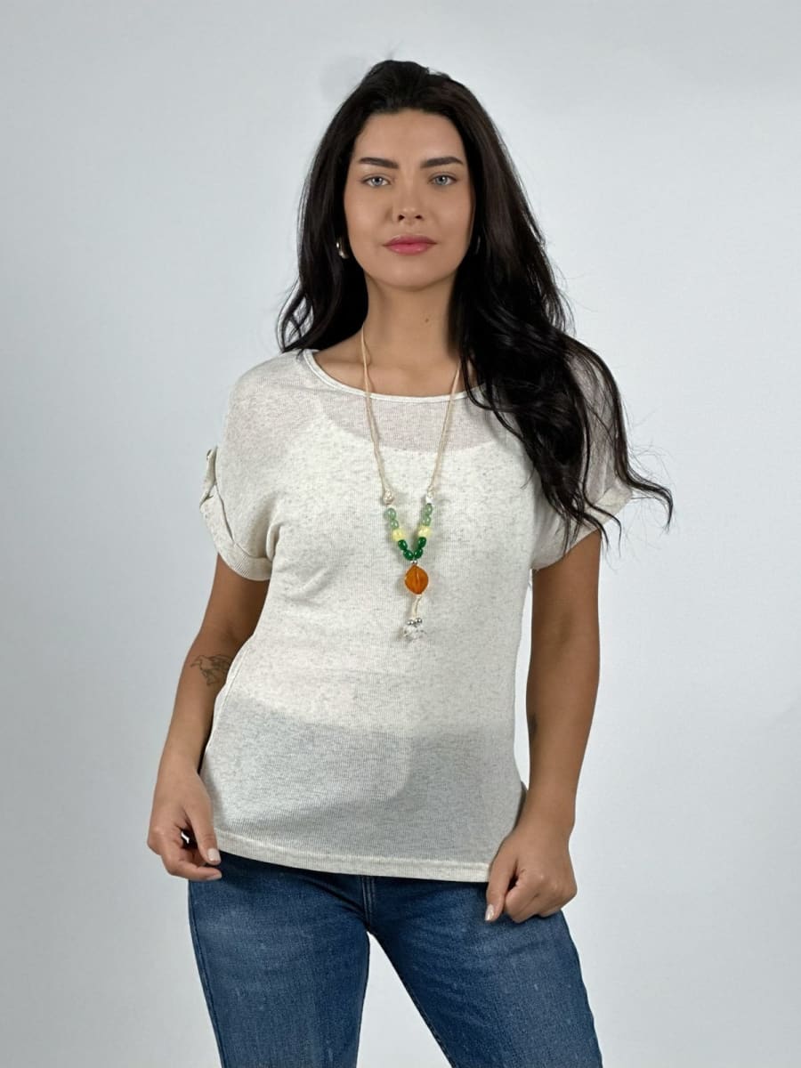 Polera Casual de Punto con Collar de Cuencas A2-613