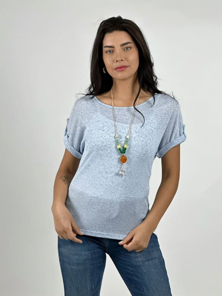 Polera Casual de Punto con Collar de Cuencas A2-616