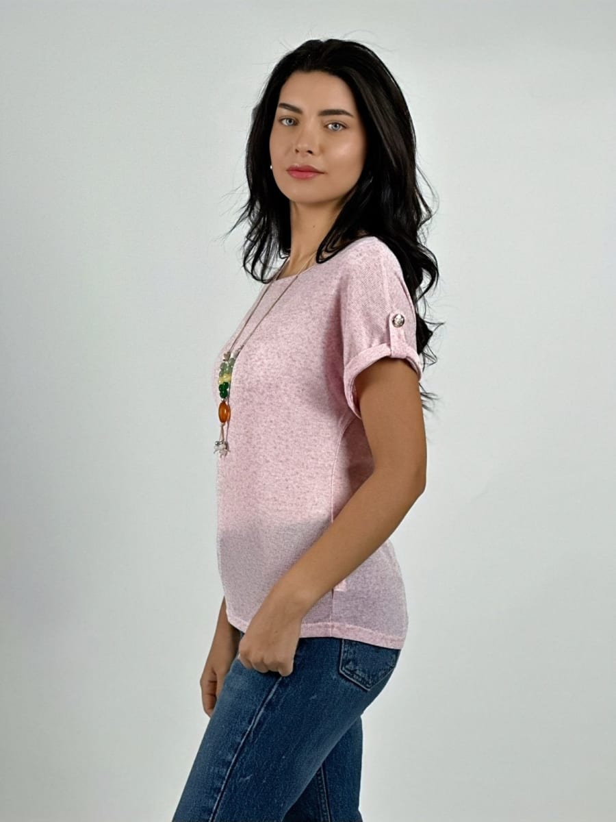 Polera Casual de Punto con Collar de Cuencas A2-6110