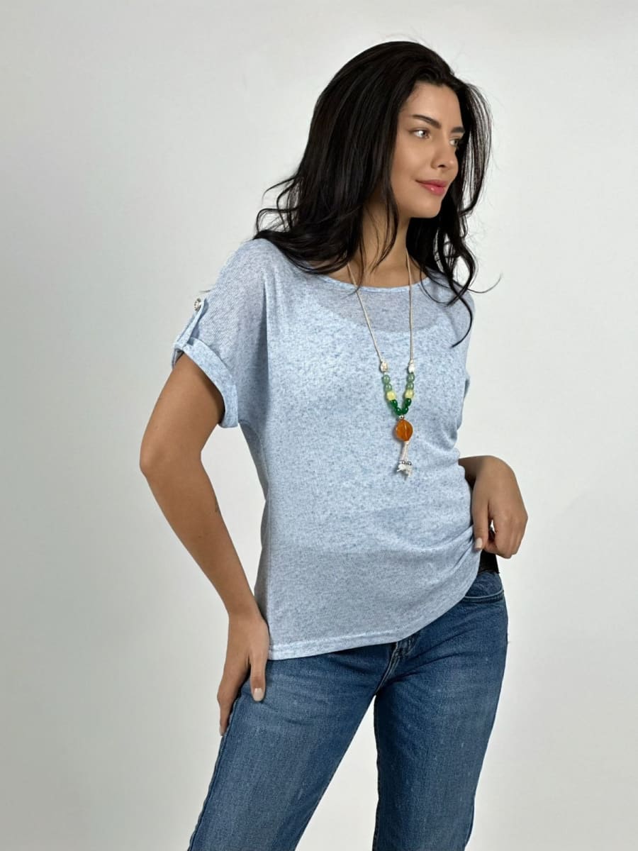 Polera Casual de Punto con Collar de Cuencas A2-617