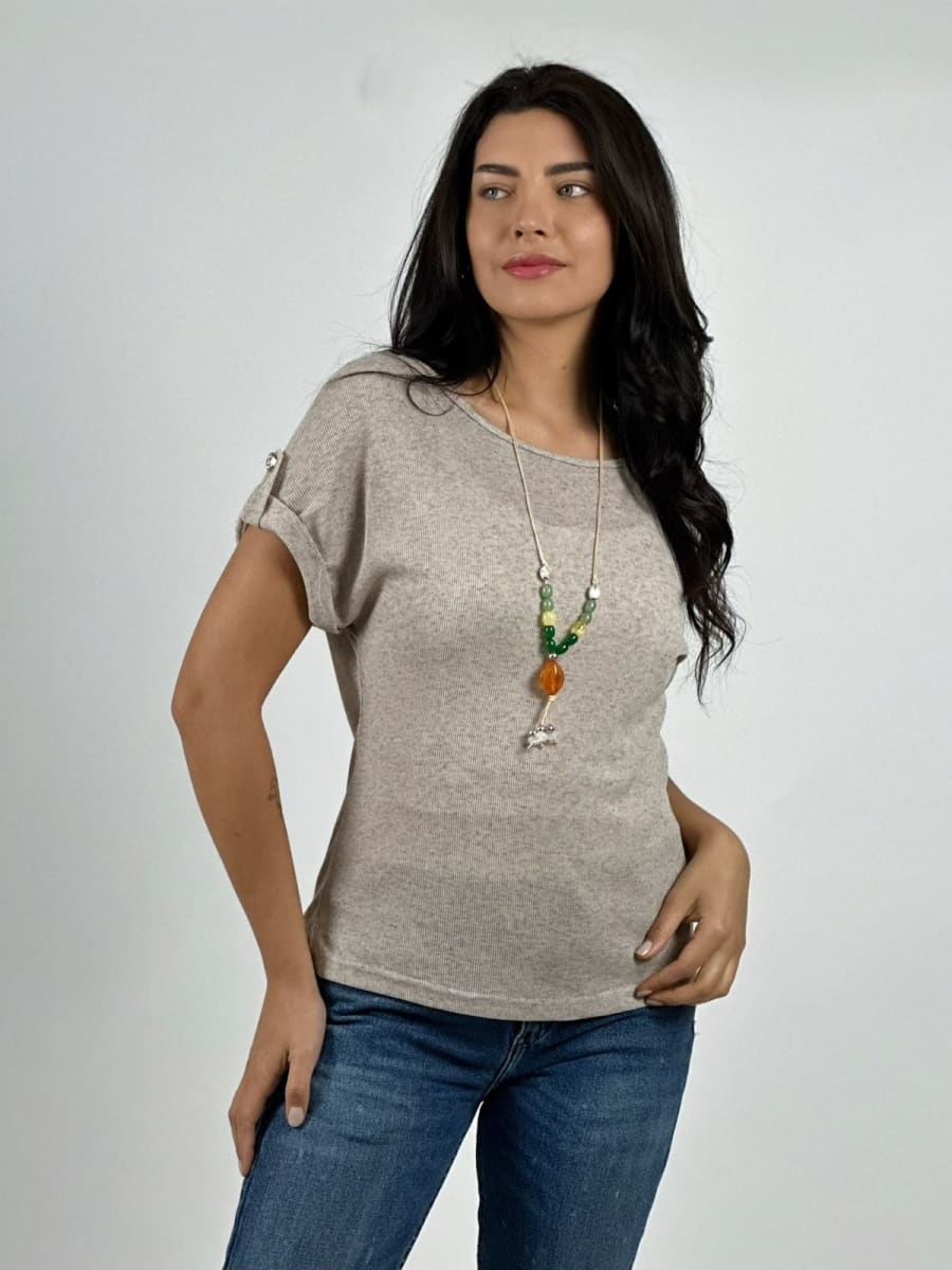 Polera Casual de Punto con Collar de Cuencas A2-6111