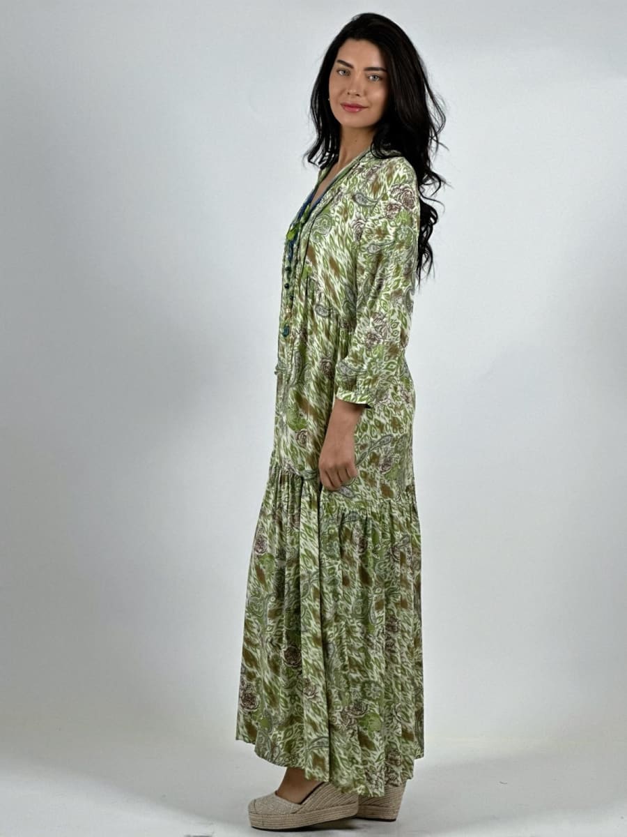 Vestido Viscosa Rosas Cuello V A3-793