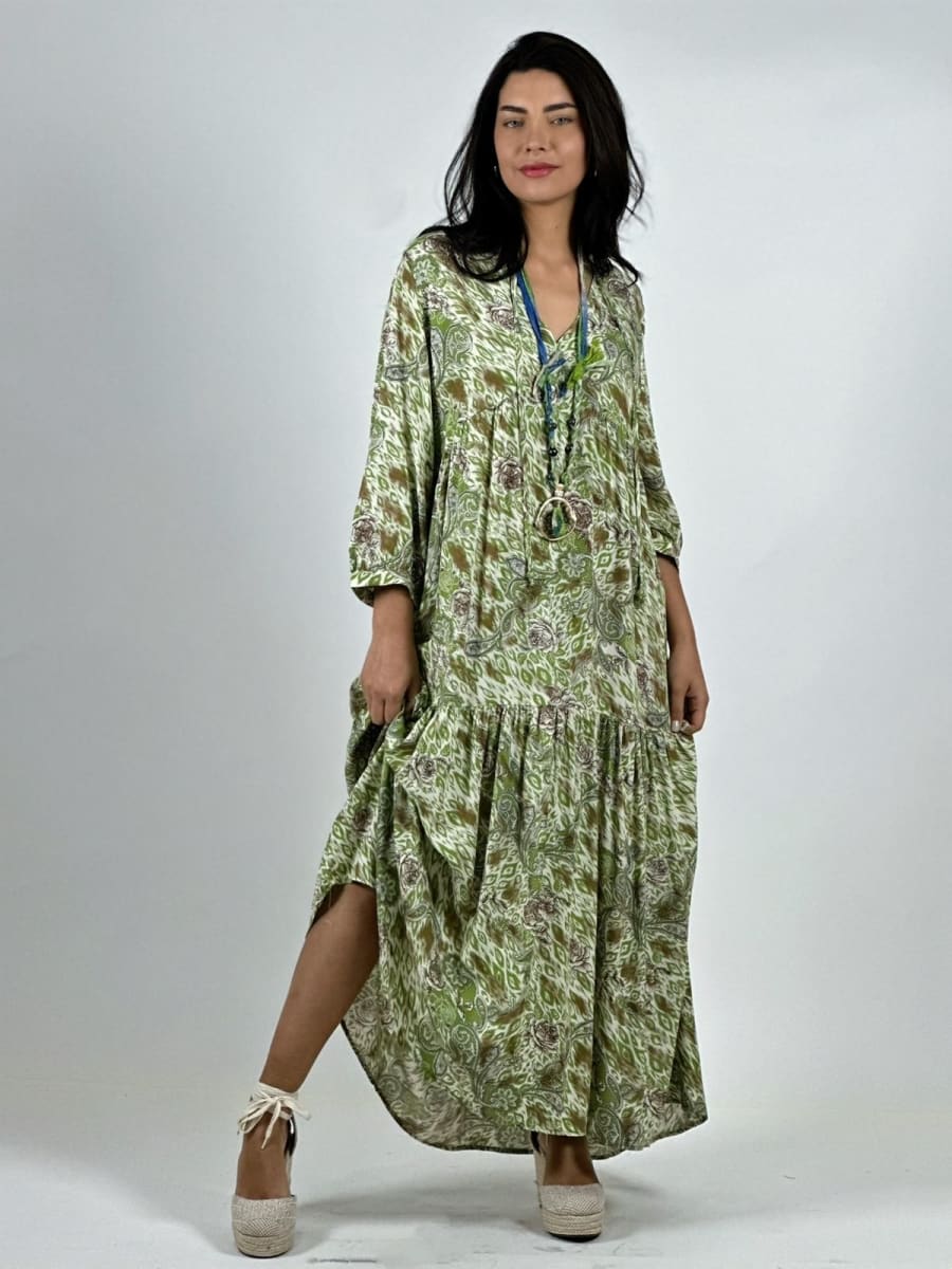 Vestido Viscosa Rosas Cuello V A3-791
