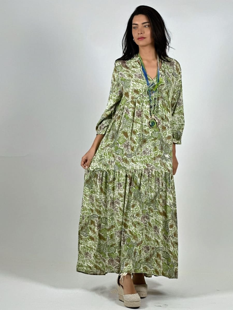 Vestido Viscosa Rosas Cuello V A3-792