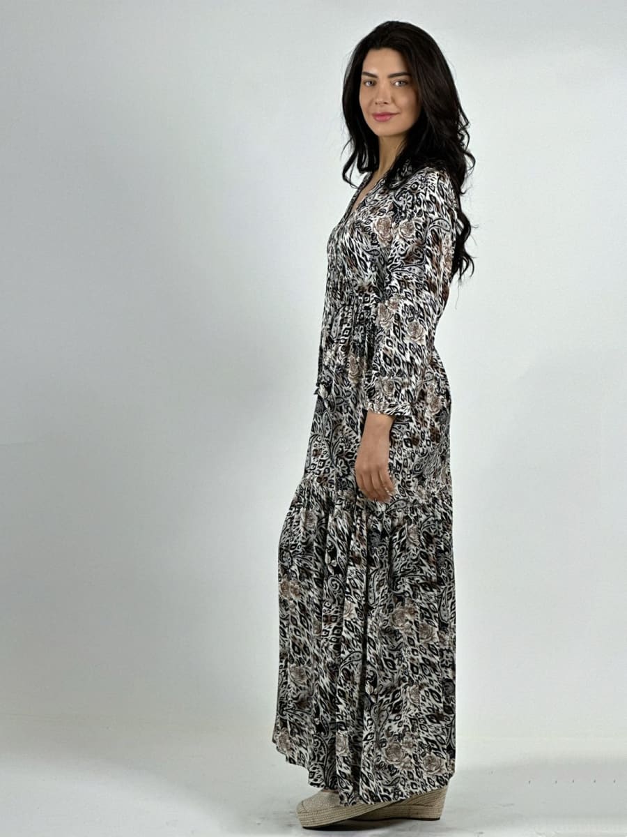 Vestido Viscosa Rosas Cuello V A3-796