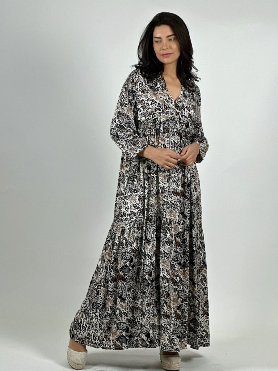 Vestido Viscosa Rosas Cuello V A3-795