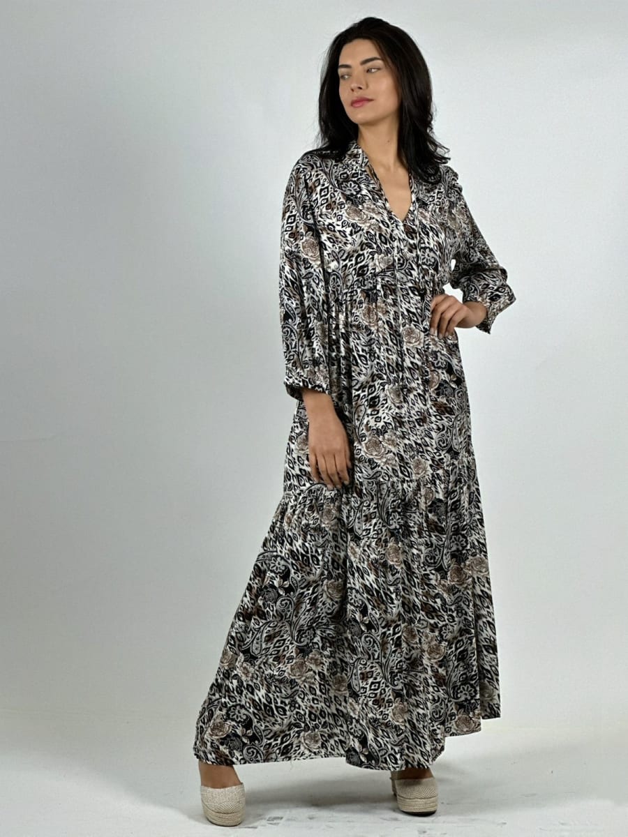 Vestido Viscosa Rosas Cuello V A3-794