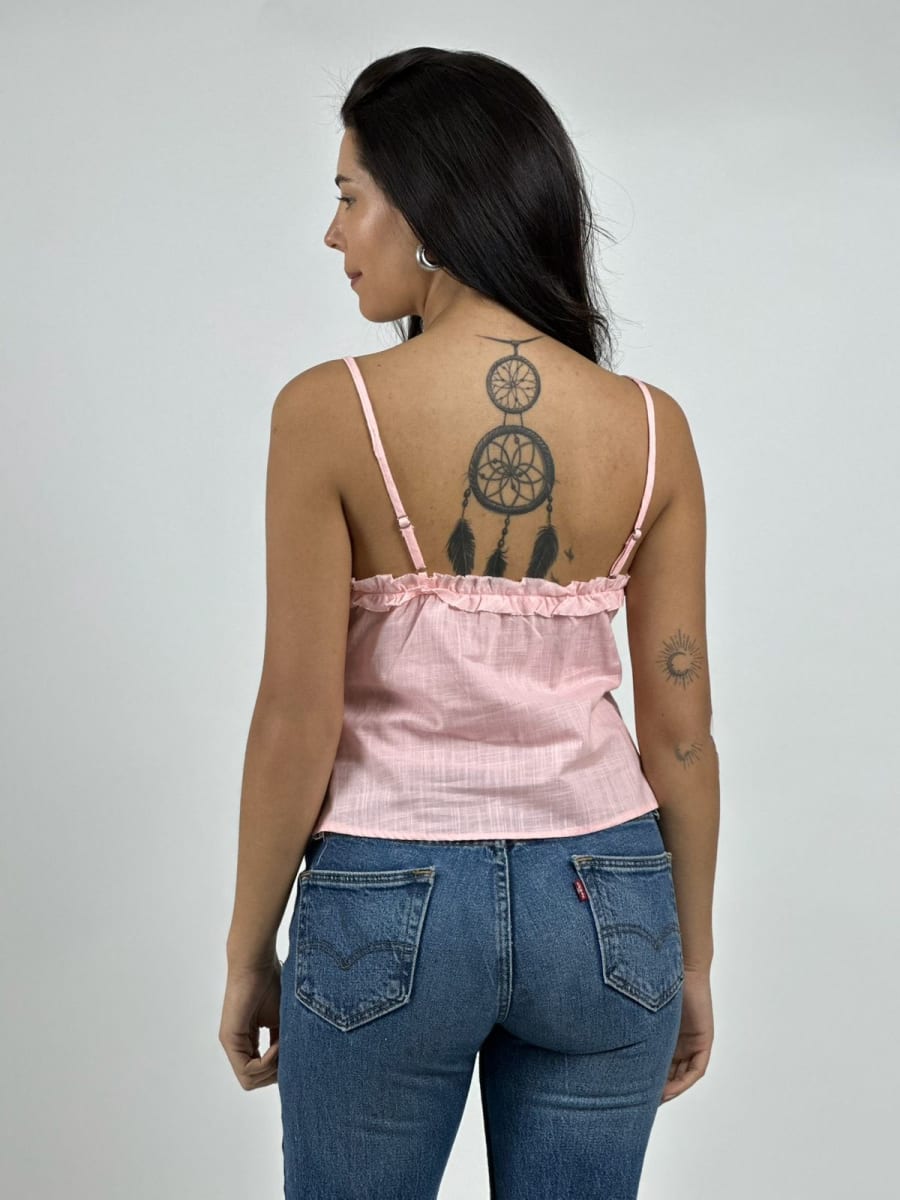 Polera Top Lino Bordado con Botones A2-585