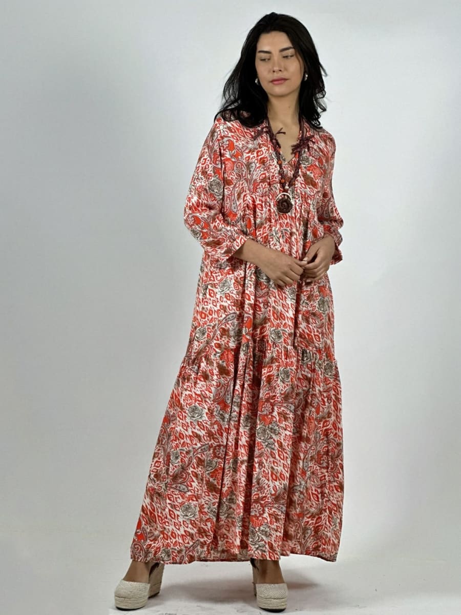 Vestido Viscosa Rosas Cuello V A3-797
