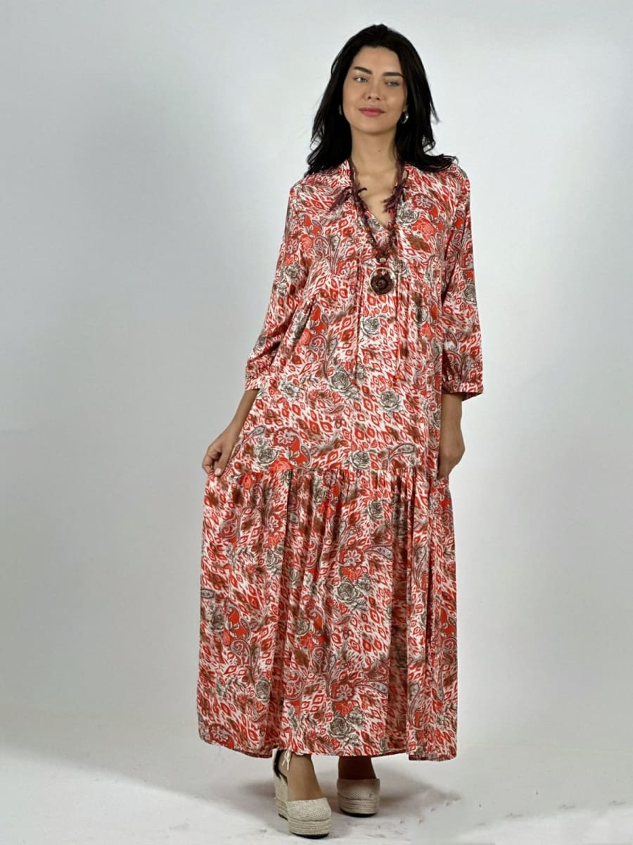 Vestido Viscosa Rosas Cuello V A3-798
