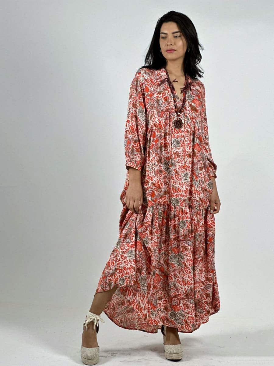 Vestido Viscosa Rosas Cuello V A3-799