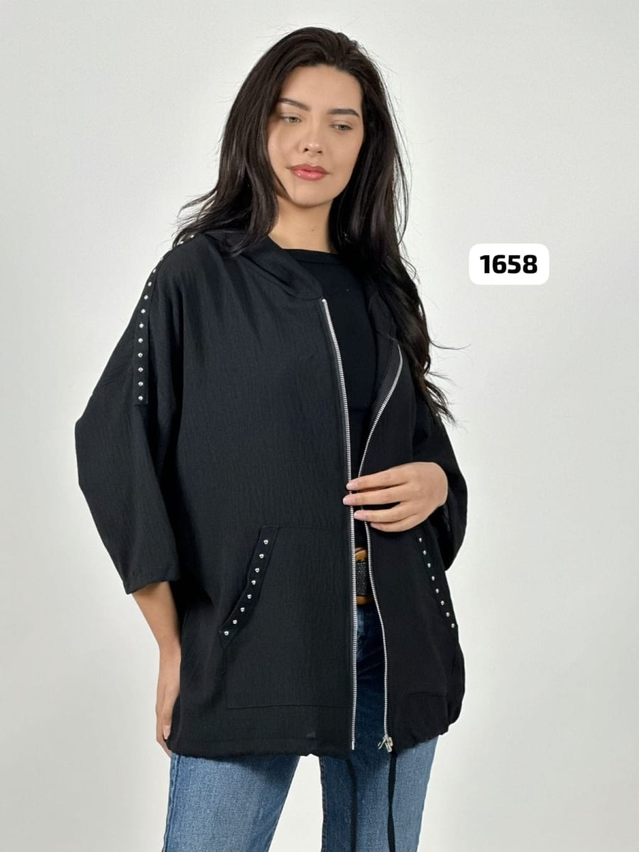 Poleron Bomber Casual con Cierre Tela Cey con Tachas A3-711