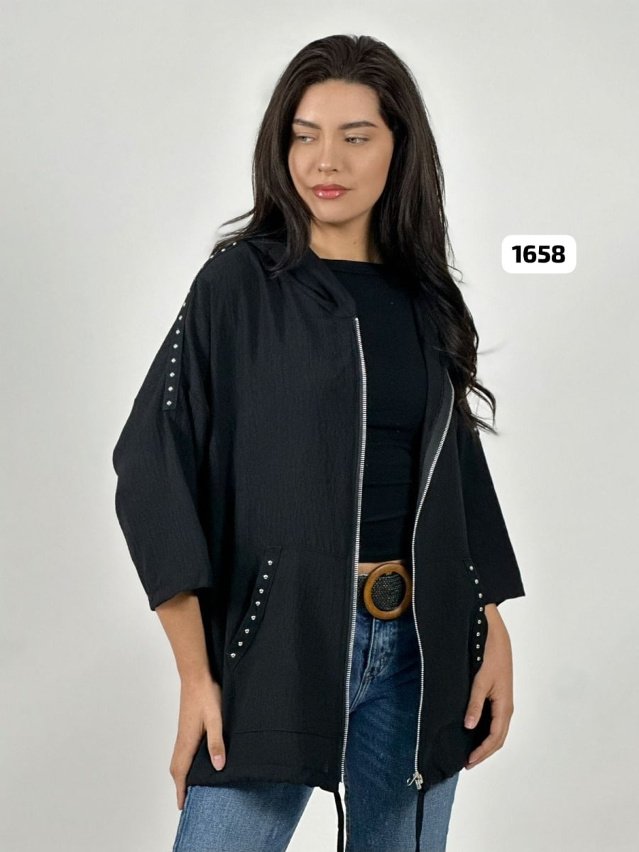 Poleron Bomber Casual con Cierre Tela Cey con Tachas A3-712