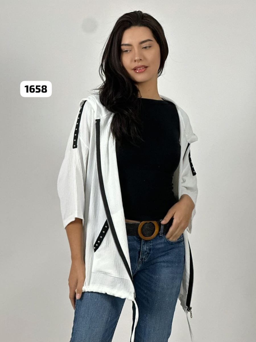 Poleron Bomber Casual con Cierre Tela Cey con Tachas A3-715