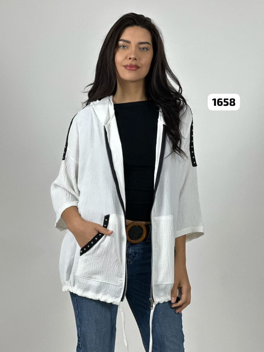 Poleron Bomber Casual con Cierre Tela Cey con Tachas A3-714