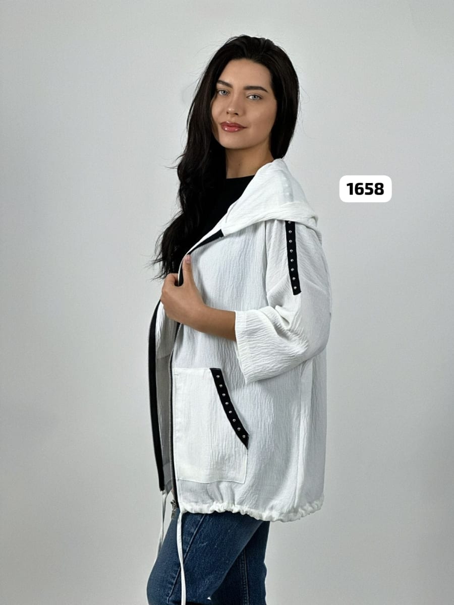 Poleron Bomber Casual con Cierre Tela Cey con Tachas A3-716