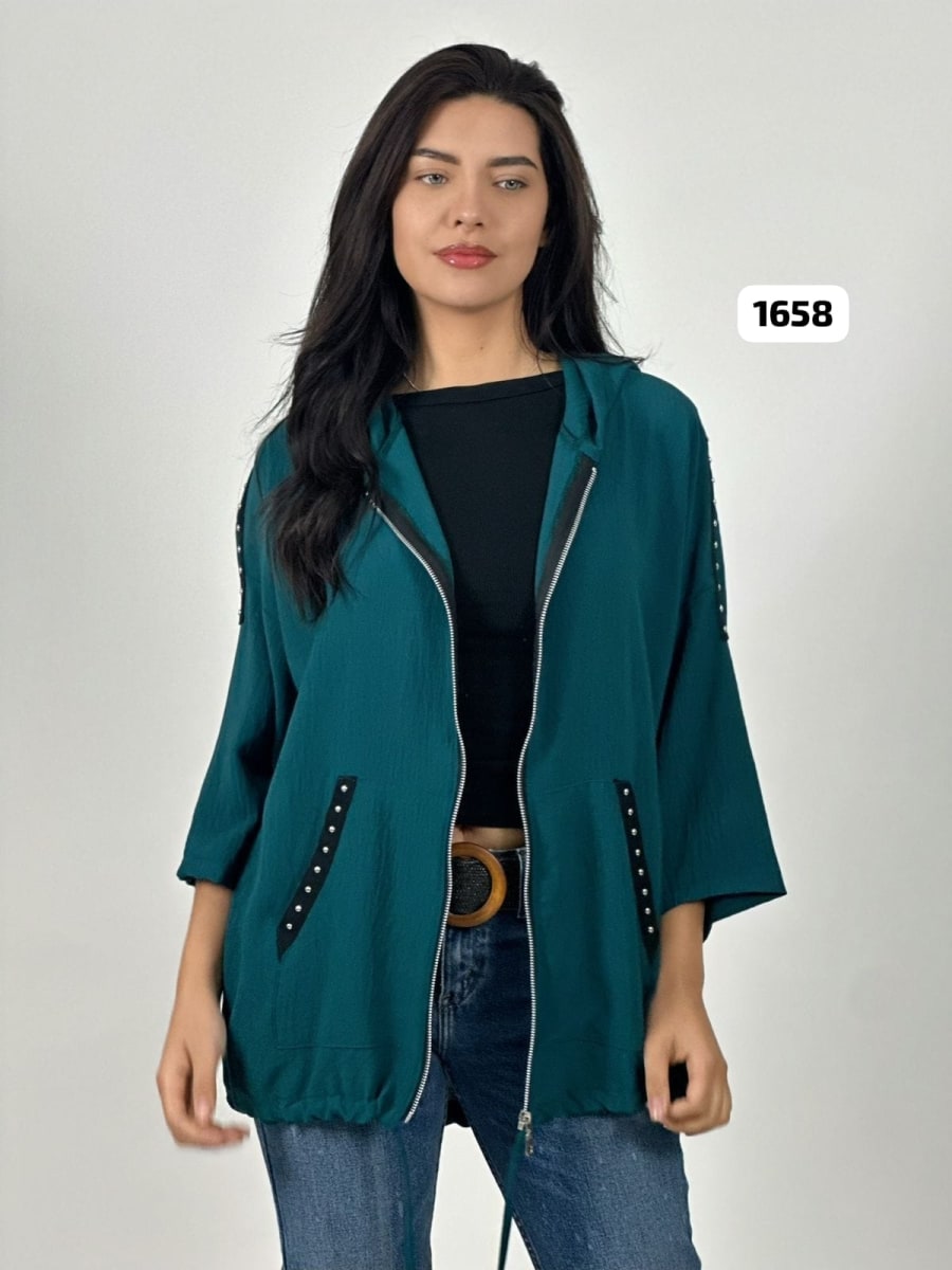 Poleron Bomber Casual con Cierre Tela Cey con Tachas A3-7110