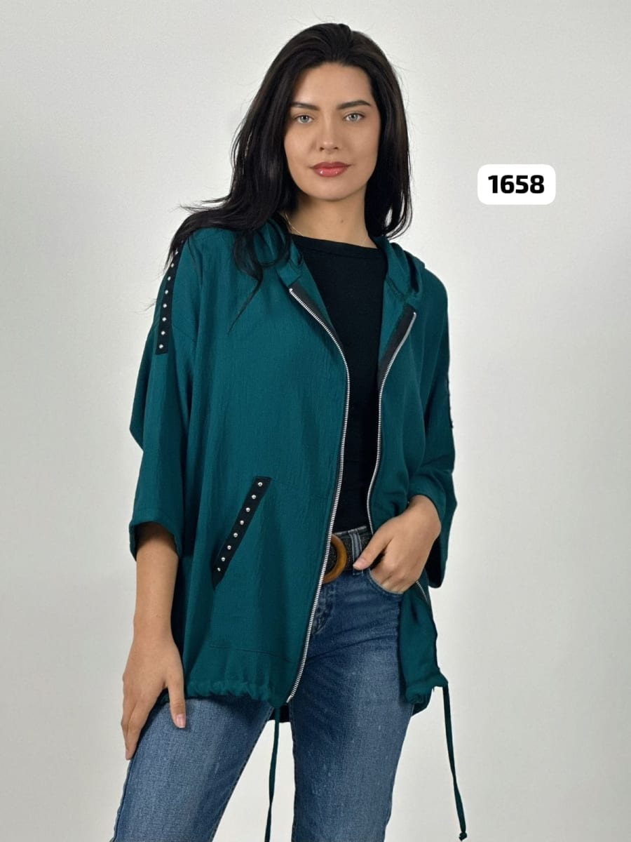 Poleron Bomber Casual con Cierre Tela Cey con Tachas A3-7111