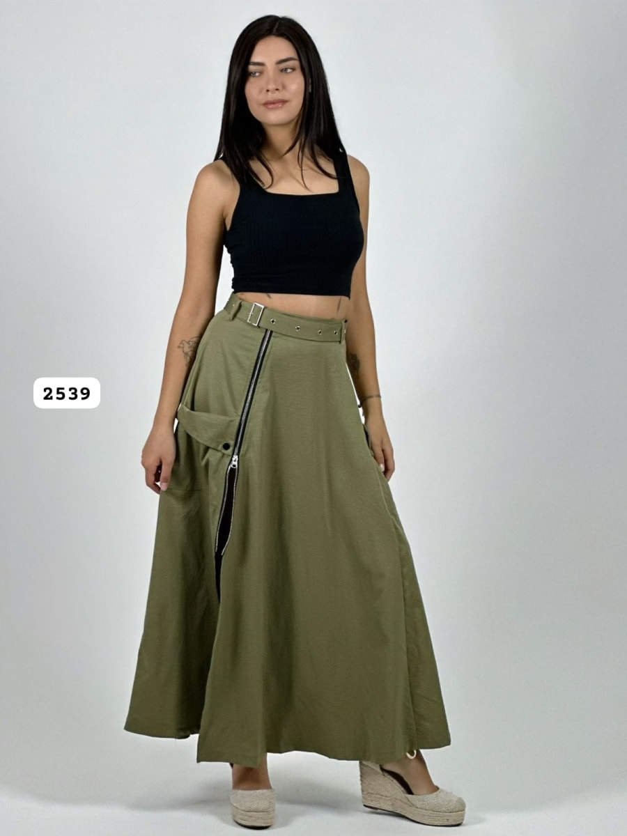 Falda Larga Cey Cinturon y Cierre A4-906