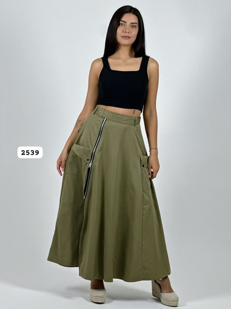 Falda Larga Cey Cinturon y Cierre A4-905