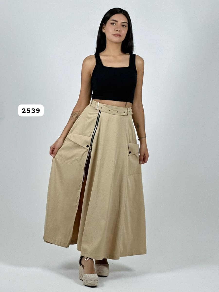 Falda Larga Cey Cinturon y Cierre A4-909