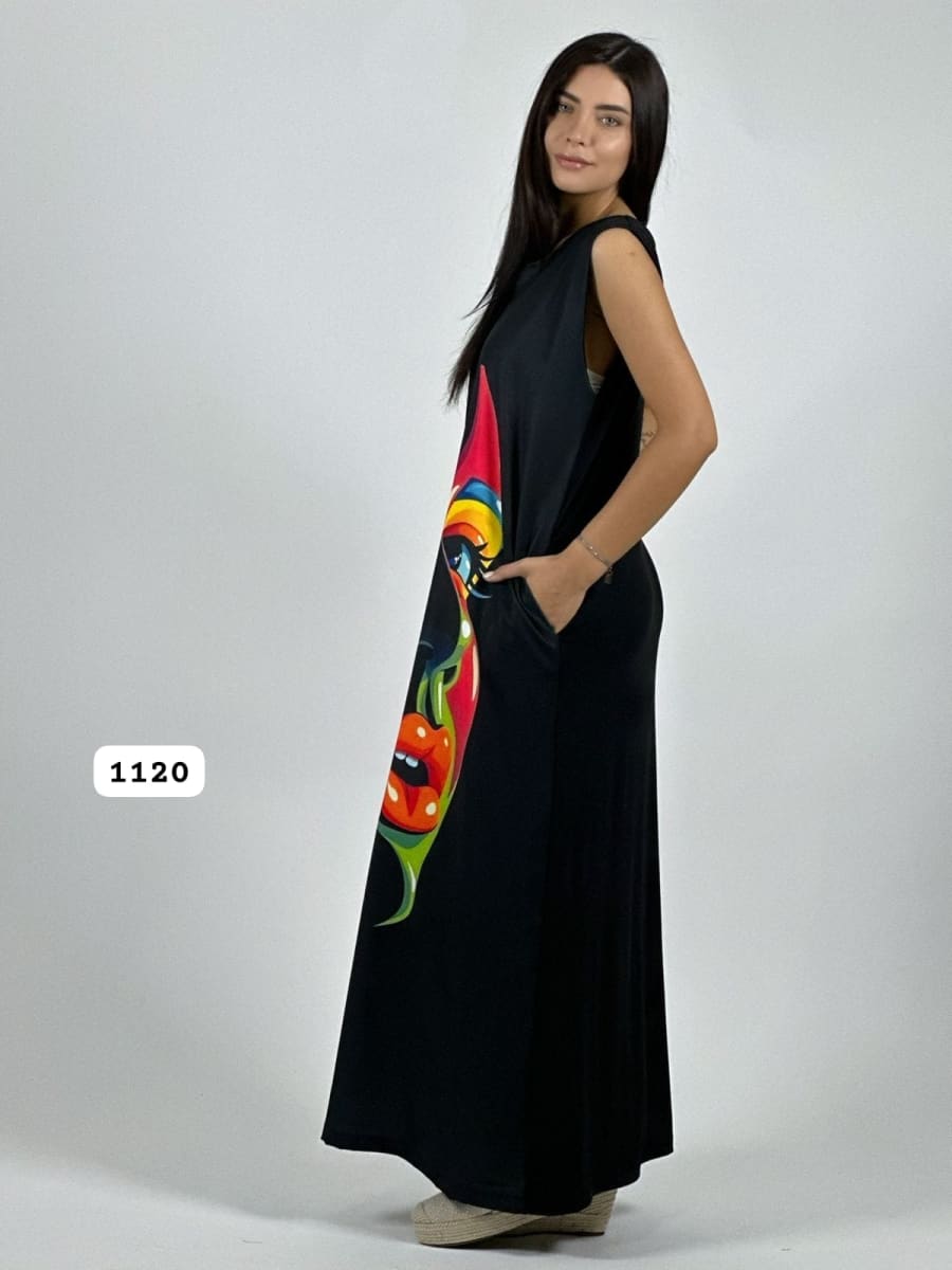 MaxiVestido Sublimado Rostro Colorido A3-82B7