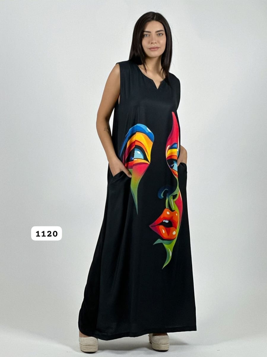 MaxiVestido Sublimado Rostro Colorido A3-82B5