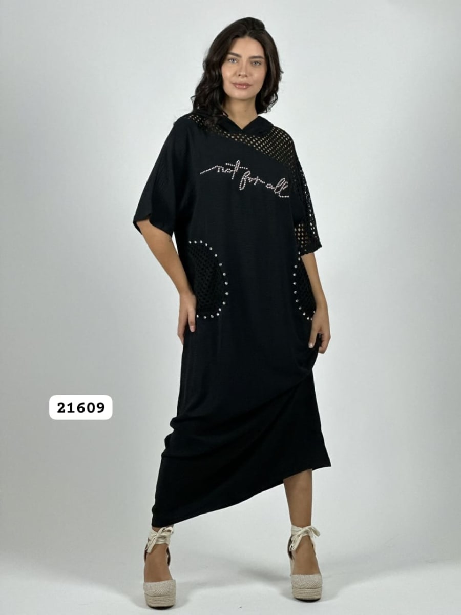 Vestido Lino Bolsillos y Hombros Broderi A4-896