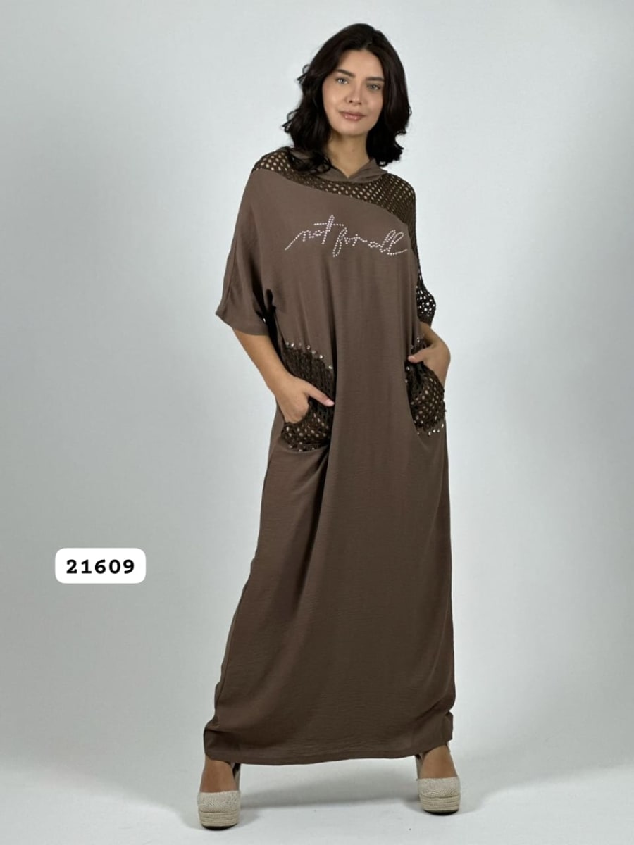 Vestido Lino Bolsillos y Hombros Broderi A4-899