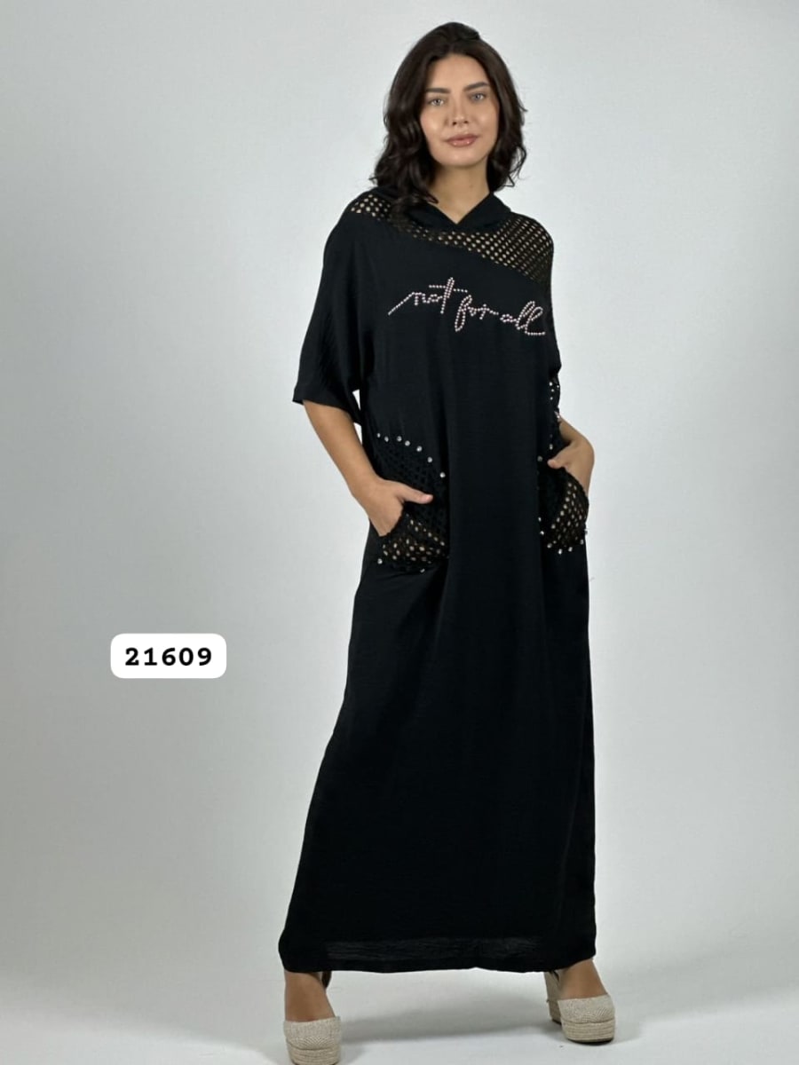 Vestido Lino Bolsillos y Hombros Broderi A4-895