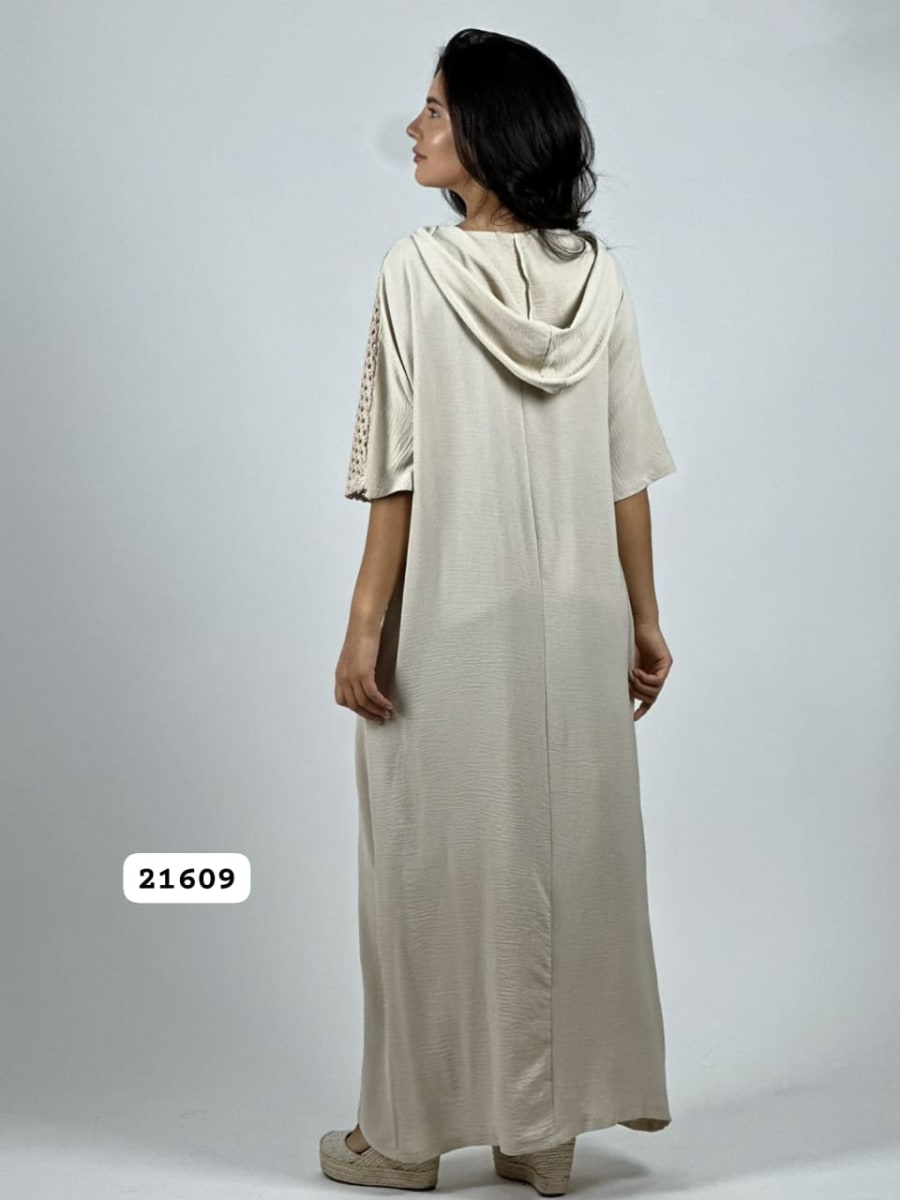 Vestido Lino Bolsillos y Hombros Broderi A4-8915