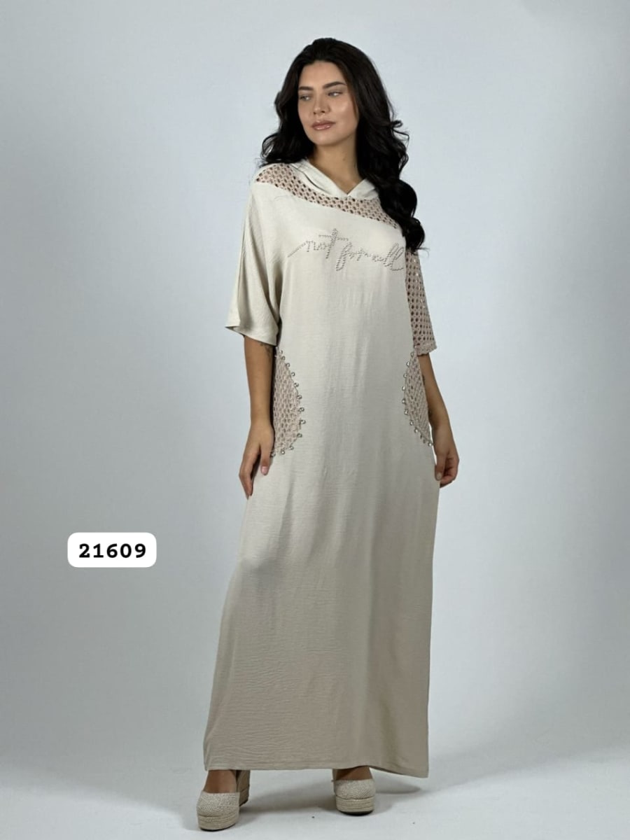 Vestido Lino Bolsillos y Hombros Broderi A4-8912