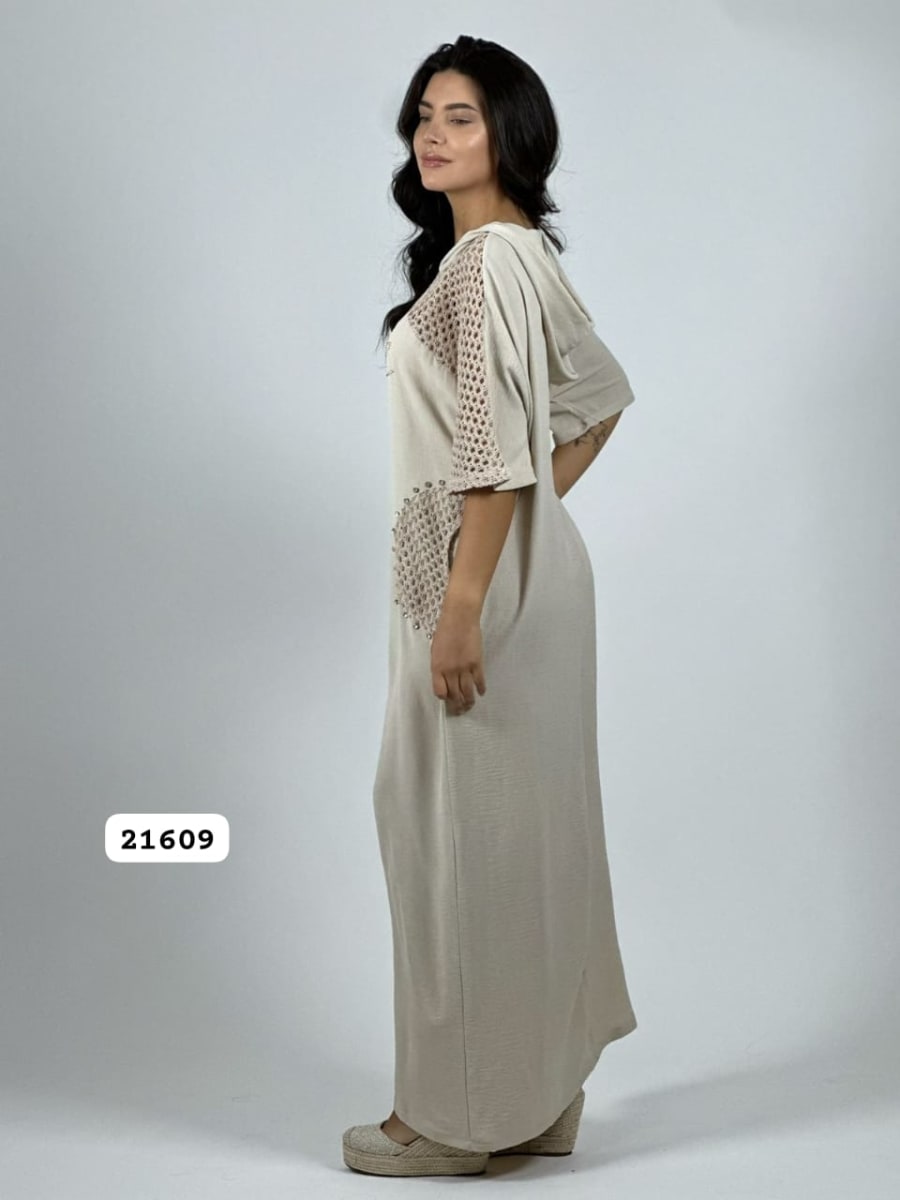 Vestido Lino Bolsillos y Hombros Broderi A4-8914