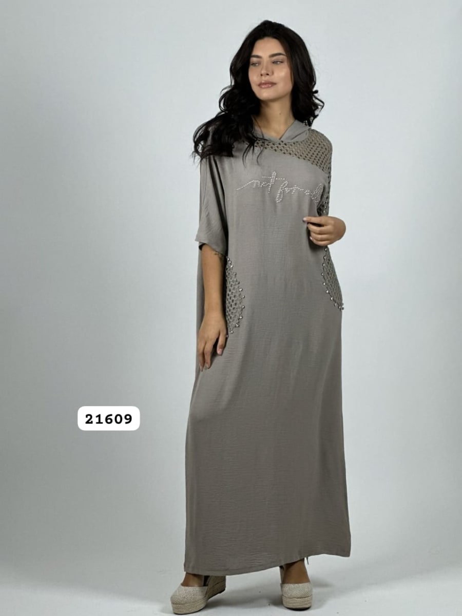 Vestido Lino Bolsillos y Hombros Broderi A4-892
