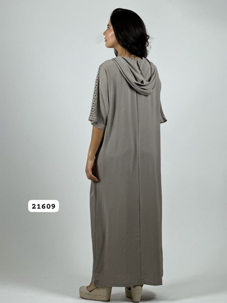 Vestido Lino Bolsillos y Hombros Broderi A4-894