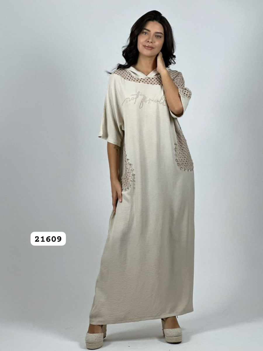 Vestido Lino Bolsillos y Hombros Broderi A4-8913