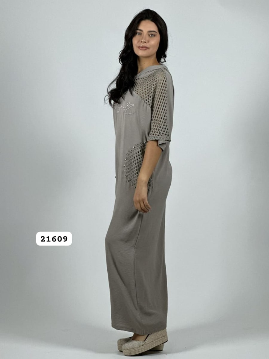 Vestido Lino Bolsillos y Hombros Broderi A4-893