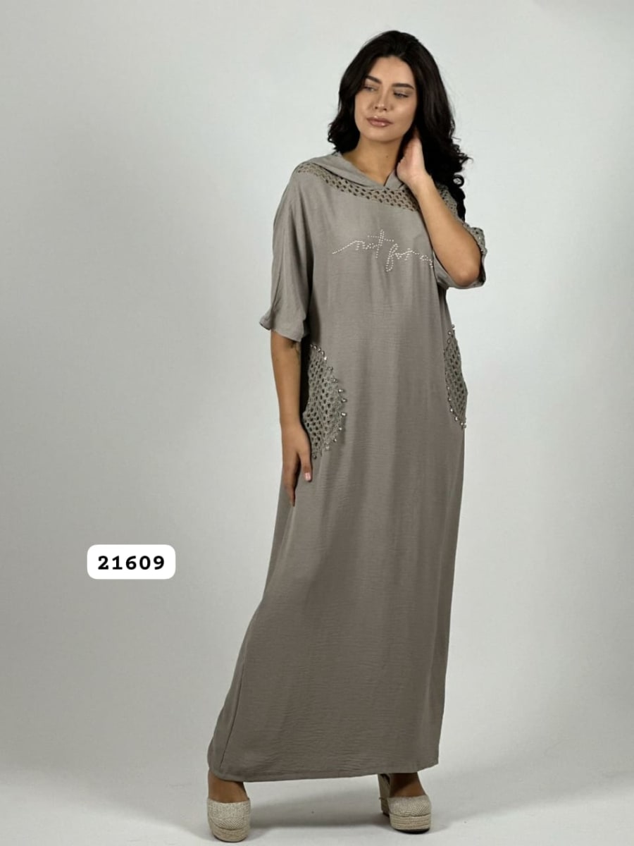 Vestido Lino Bolsillos y Hombros Broderi A4-891