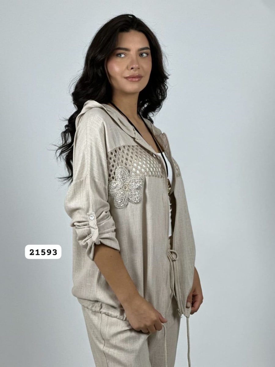 Poleron Lino Flor Brillo con Broderi A1-101