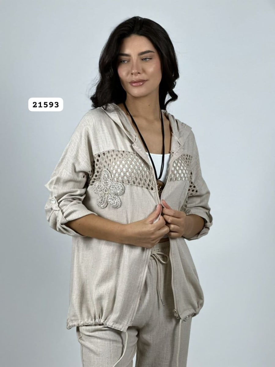 Poleron Lino Flor Brillo con Broderi A1-102