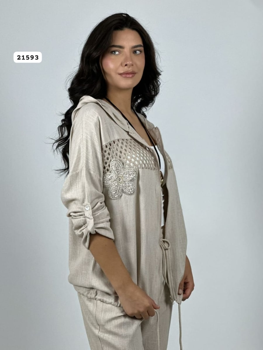 Poleron Lino Flor Brillo con Broderi A1-103