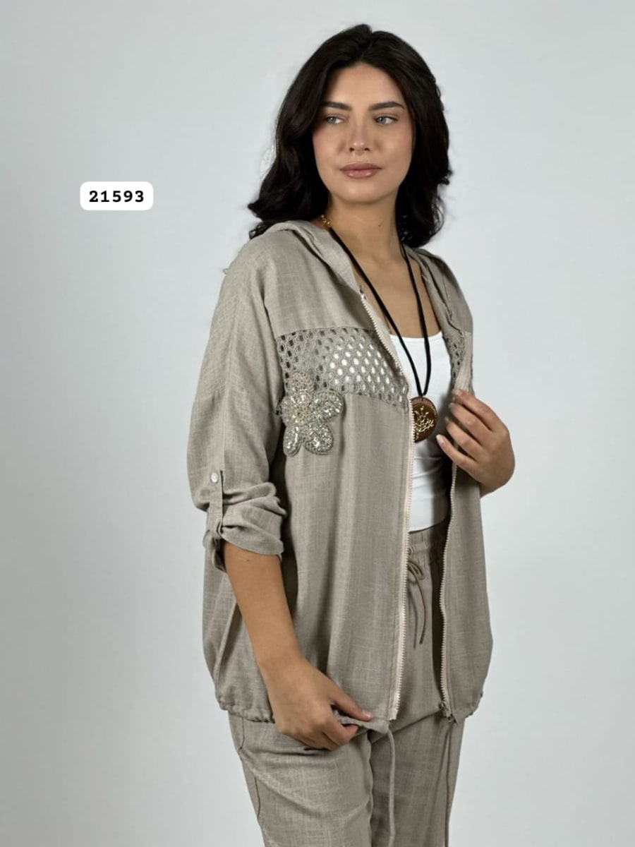 Poleron Lino Flor Brillo con Broderi A1-108