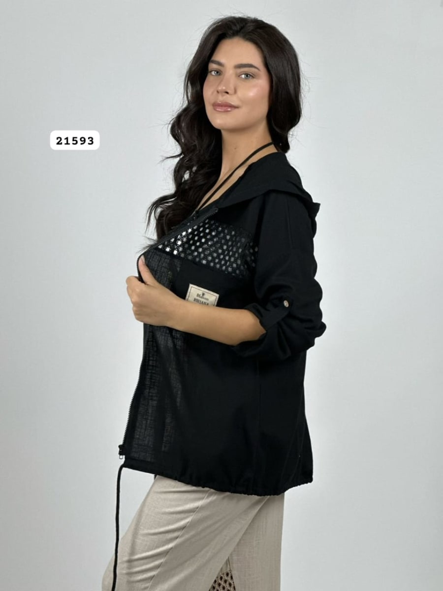 Poleron Lino Flor Brillo con Broderi A1-106