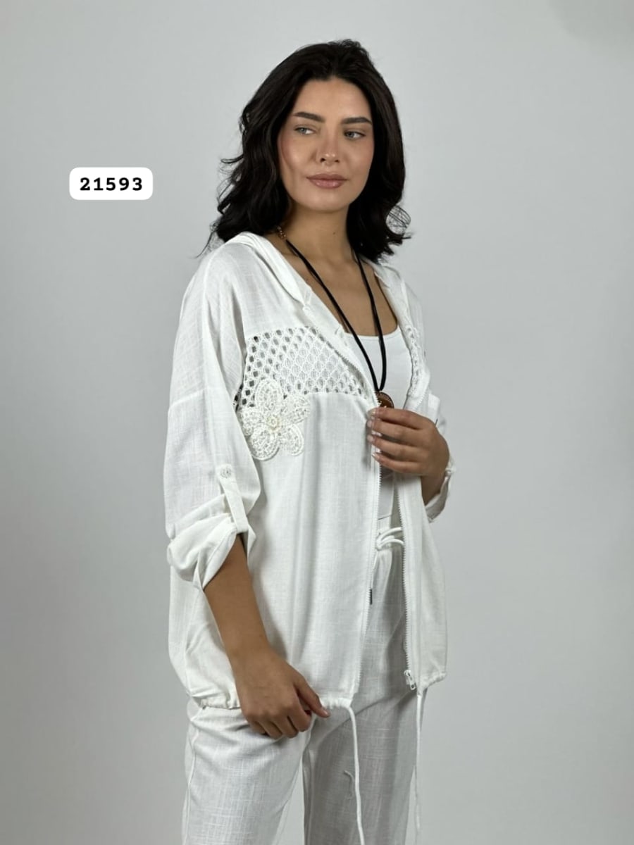 Poleron Lino Flor Brillo con Broderi A1-1012